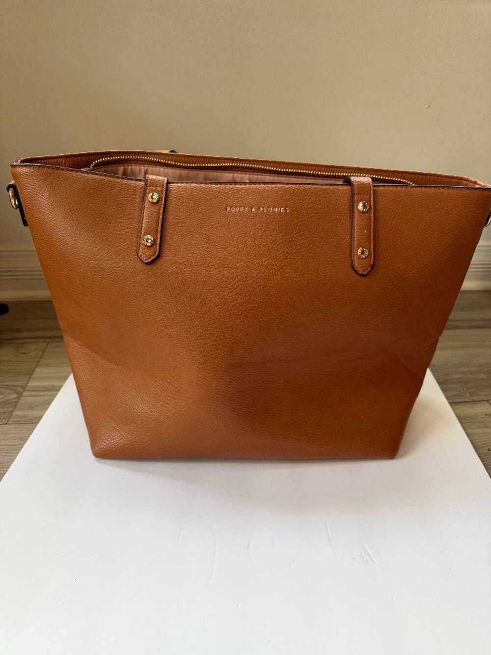 Poppy & Peonies Cognac Pebble Vegan Leather Tote